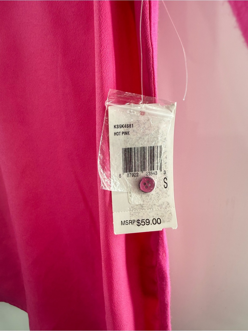 NWT Kensie Long Roll Tab Sleeve Pull Over V-Neck Blouse Lightweight Hot Pink S - Picture 9 of 11